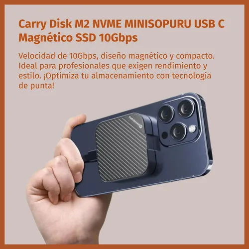 Carry Disk Magnético M2 Nvme Minisopuru Usb C Ssd 10gbps Gris Oscuro - Imagen 3