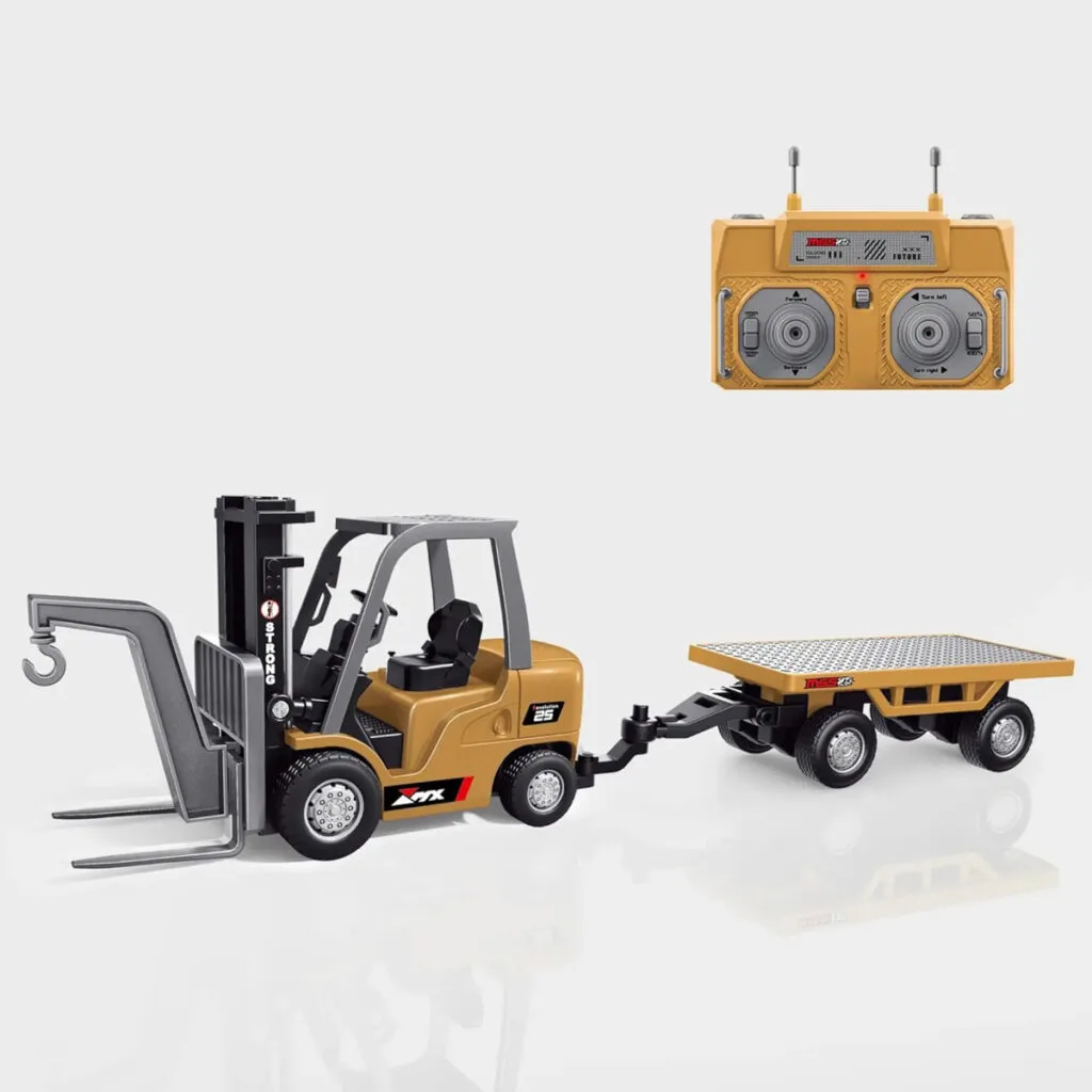 Mini Autoelevador Con Plataforma Control Remoto Escala 1/64 Naranja Carretilla Elevadora Con Grua